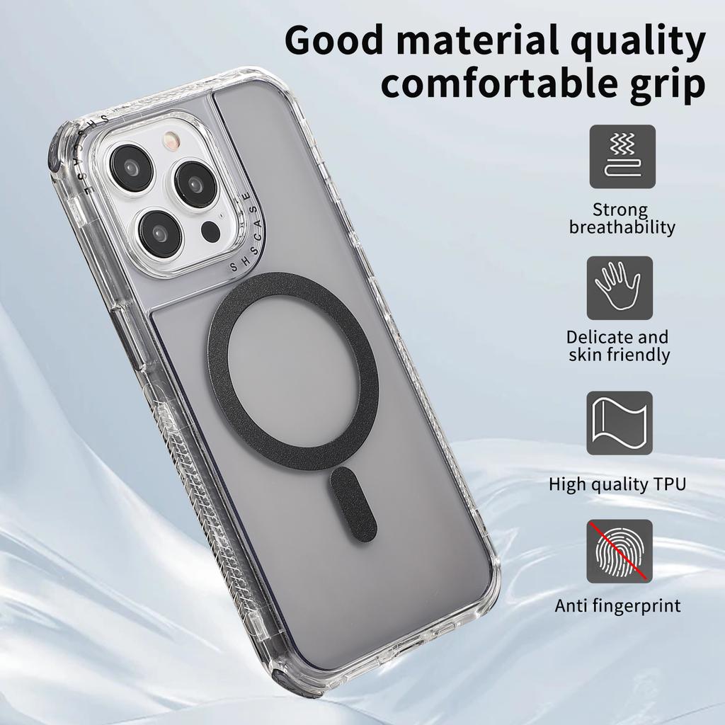 For iPhone 14 Pro Max Magnetic Case Reinforced Corners PC+TPU Phone Cover