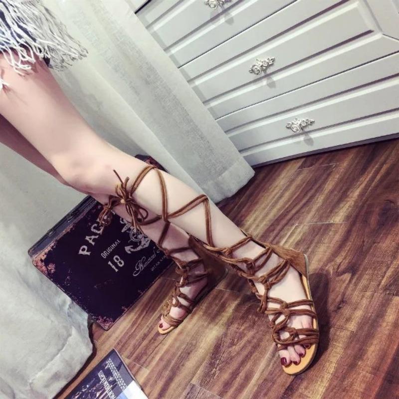 

Летние новые сандалии на плоской подошве большого размера с высоким голенищем, женские сандалии с перекрестными ремешками и открытым носком, женские крутые сапоги 41 хаки