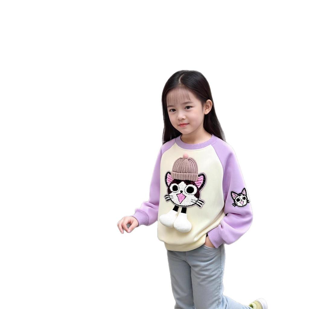 2025 Girls' Fleece-Lined Long Sleeve Sweatshirt - Autumn/Winter Fashion