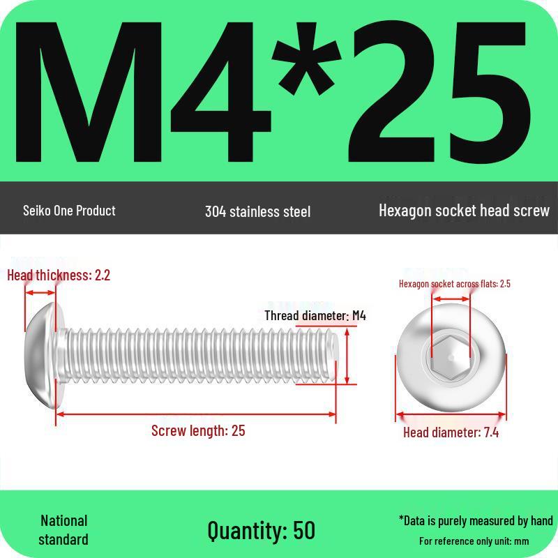304 Stainless Steel Pan, Half, and Round Head Hexagon Screws (M2-M12)