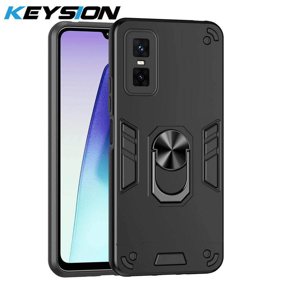 

KEYSION Противоударный бронированный чехол для Infinix GT 30 Pro Мягкий силикон+ПК Металлическое кольцо-подставка Задняя крышка для телефона Infinix GT 30 Pro 5G for Infinix GT 30 Pro чёрный