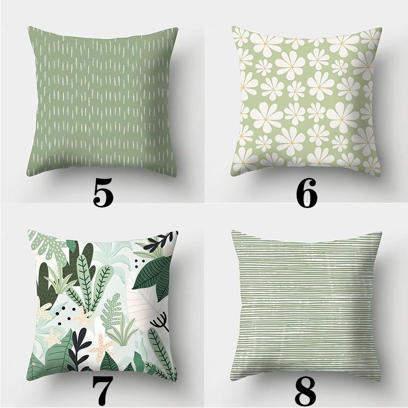Avocado Green Pillowcase Square Sofa Pillowcase Plaid Plant Print Cushion Cover