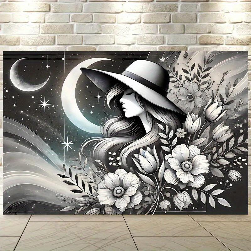 

Moon and Flowers Tapestry Wall Hanging BohoDecor Art Print Black White Fantasy Design Home Decoration Living RoomBedroomBackdrop 74x94cm(29x37in)