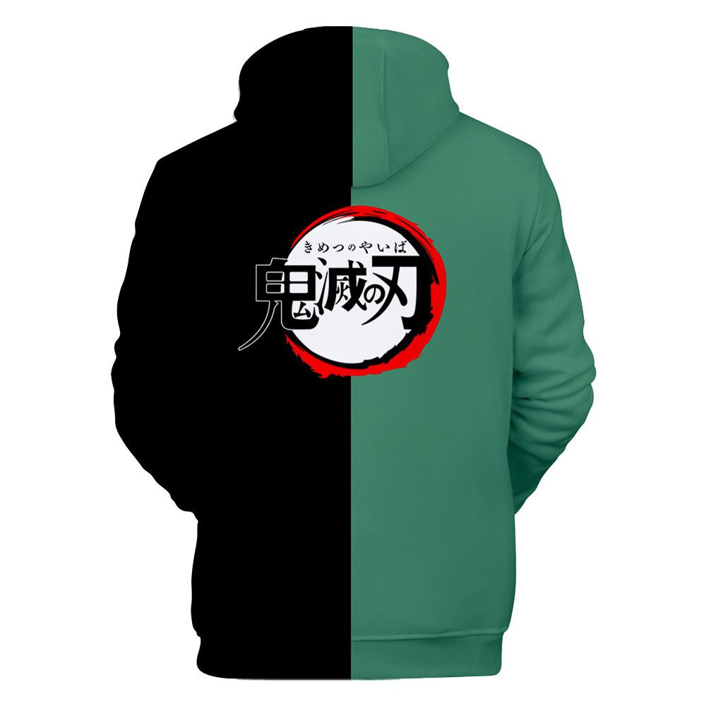Demon Slayer Tanjiro Kamado Hoodie Kimetsu No Yaiba Split Color 3D Print Anime Pullover Hooded Sweatshirt