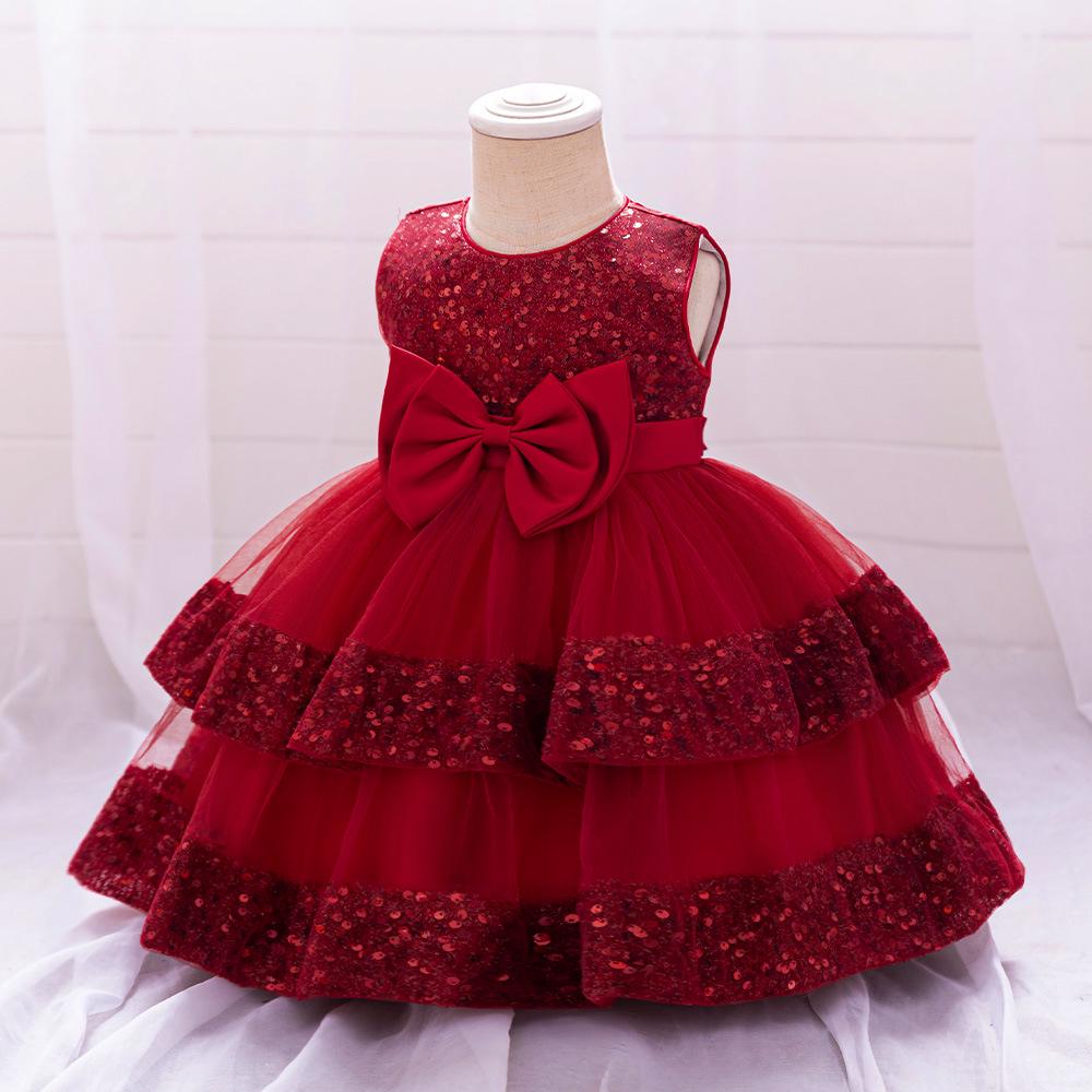 Robe de princesse en tulle à paillettes et nœud pour le premier anniversaire de bébé fille, pour banquet et baptême