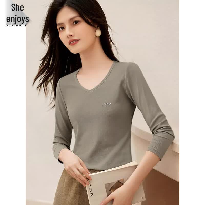 Women's Solid Color Long Sleeve Round Neck Undershirt