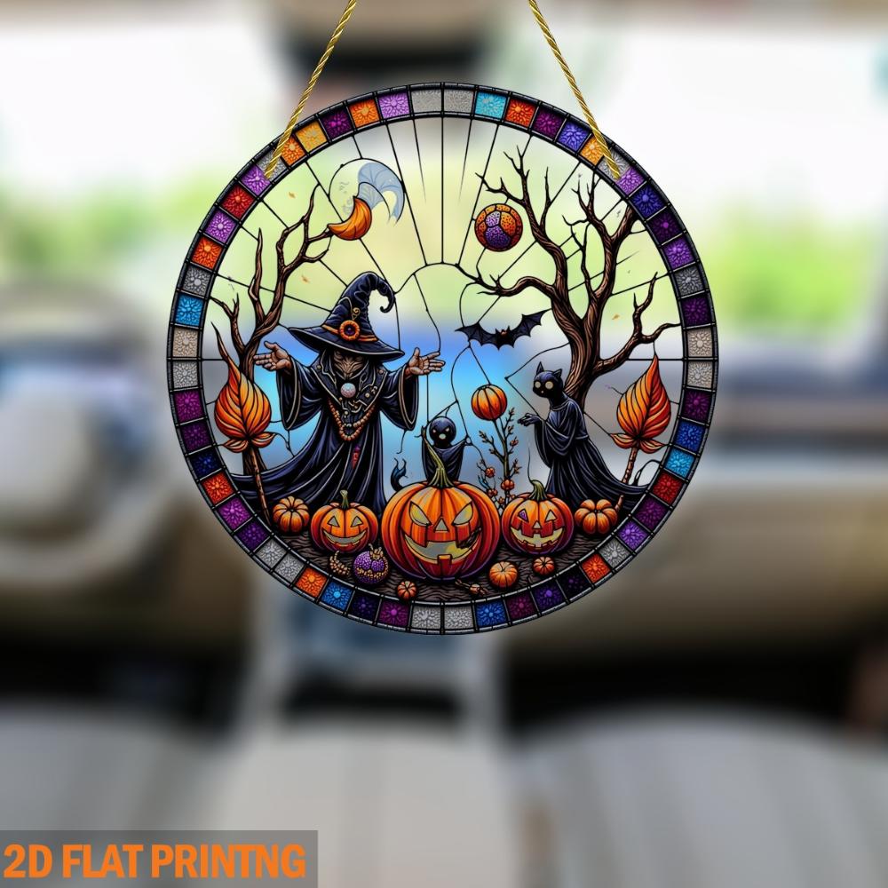 2D flacher Acryl-Grusel-Halloween-Fensteranhänger, Geister-Kürbis-Hexen-Design, geeignet für Haus-, Veranda-, Garten- und Partydekoration