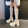 Mesh Breathable Knee Summer Boots Women Square Toe Chunky Platform Belt Buckle Decoration Boots Sexy High Heel Shoes
