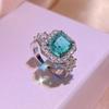 Vintage Rectangular Emerald Cut Green Gem Jewelry Set 925 Silver Halo Cubic Zirconia Necklace Earrings Ring 3Pcs Jewelry