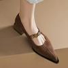 Fashion Scrub Leather Pointed Toe Shallow Single Vintage Strap Block Heel Women's Shoes