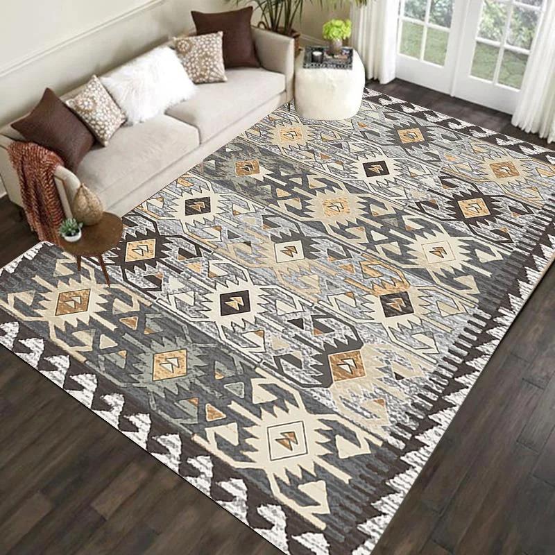 Ethnic Geometric Pattern Area Rug Collection Bohemian Style Abstract Design Floor Mat For Living Room Bohemian Home Decor