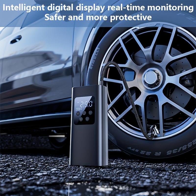 Wireless Smart Portable Digital Display Tire Inflator One Touch Fast Inflation with LED Light for Car Motorcycle Bike