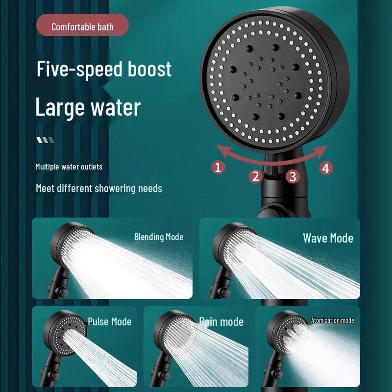 High-Pressure Shower Head with One-Button Water Stop & Filtration