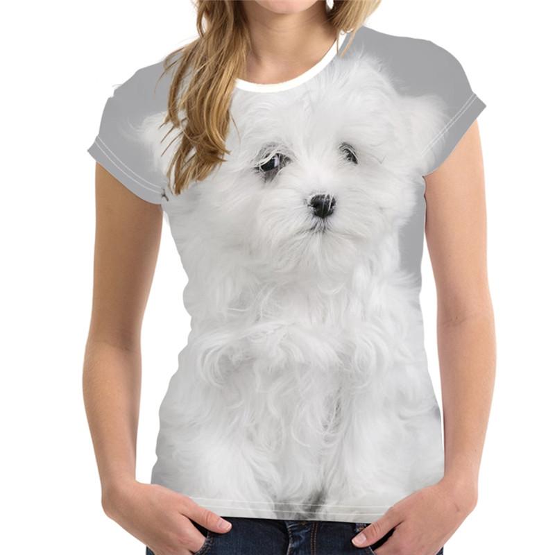 Summer Round Neck 3D Puppy Pattern Printed Top Fashionable and Casual Cute Short Sleeved Women's T-shirts
