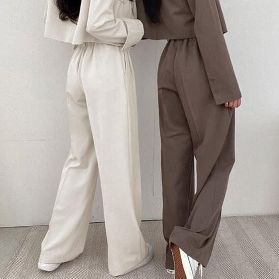 Women Pants High Waist Button Zipper Closure Casual Wide Leg Solid Color Trousers