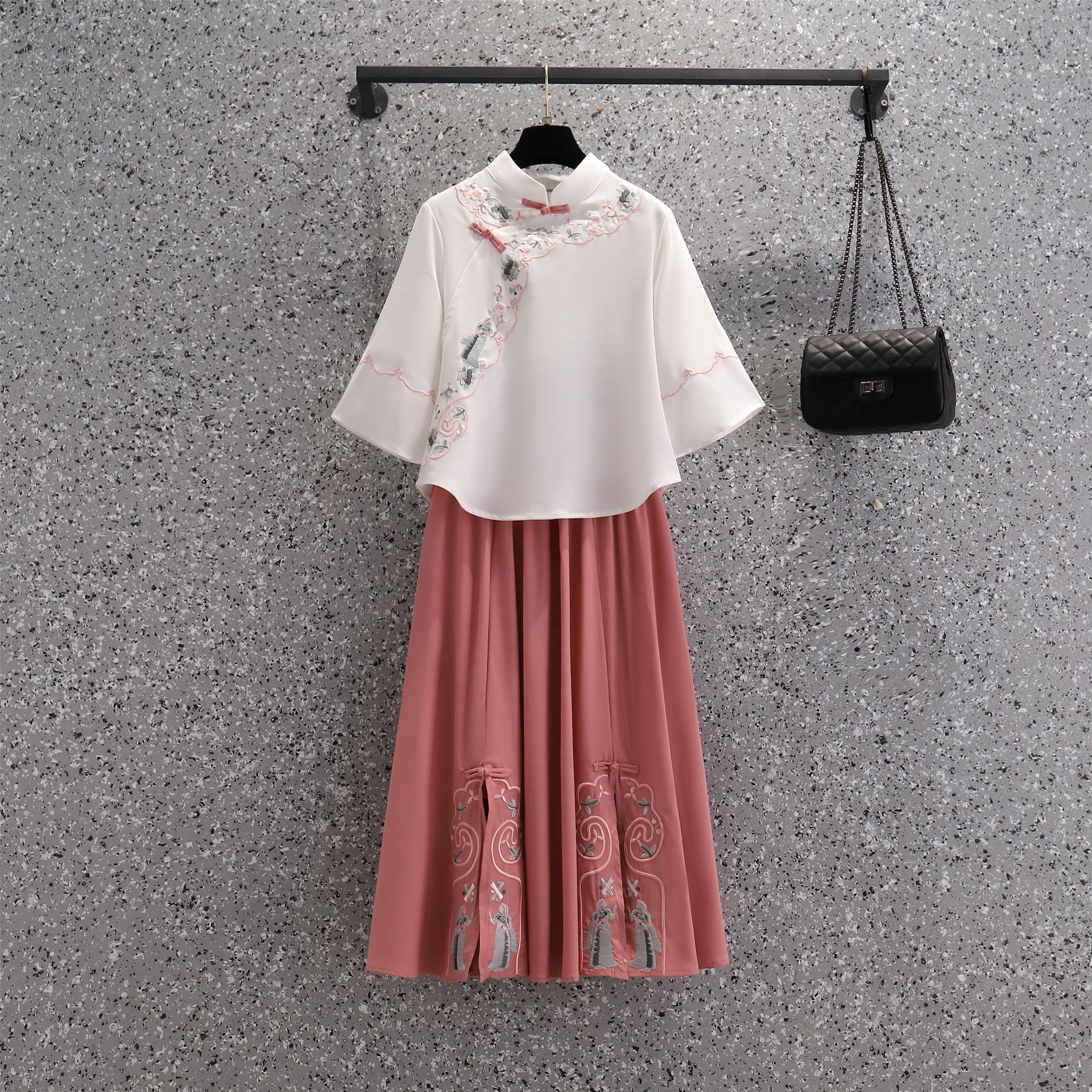 

Женский вышитый летний костюм-двойка ханьфу чонсам 4XL