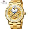 FORSINING Men's Tourbillon Moon Phase Automatic Mechanical Watch with Engraved Hollow Steel Band