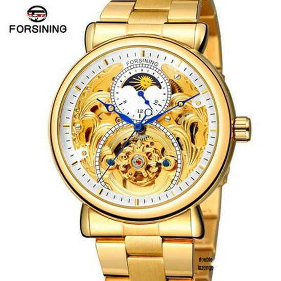 FORSINING Men's Tourbillon Moon Phase Automatic Mechanical Watch with Engraved Hollow Steel Band