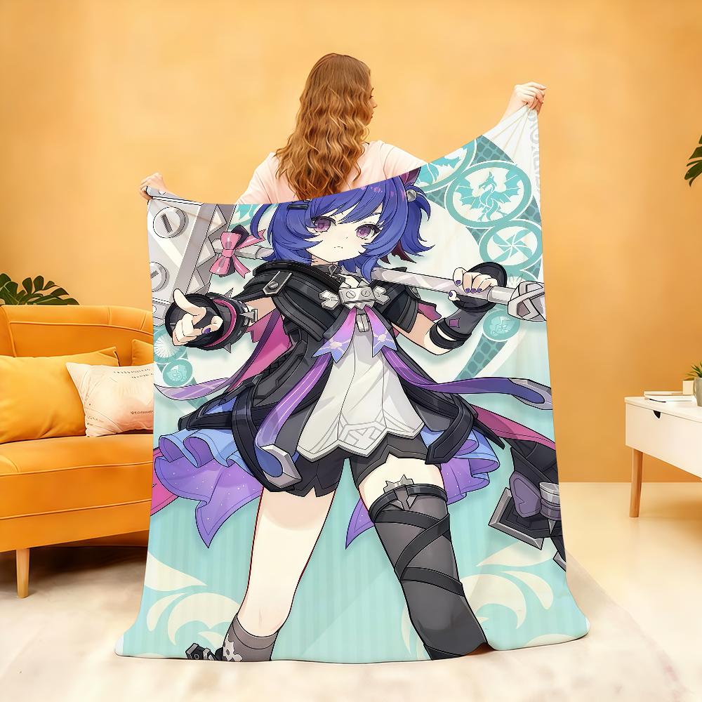 Kawaii P-Prune Genshin Impact Decke Weiche Überwurfdecke für Zuhause Schlafzimmer Bett Sofa Picknick Reise Büro Ruhe Abdeckung Decke Geschenk