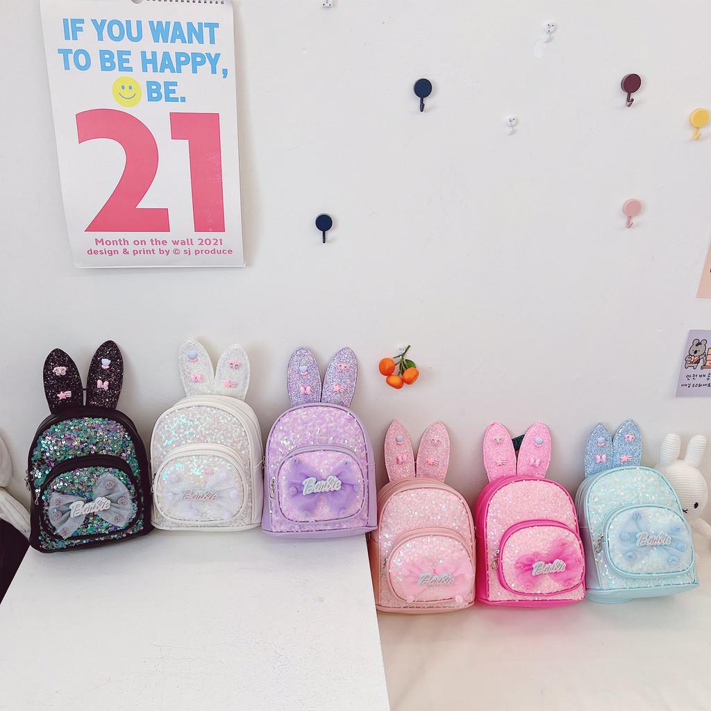 Rabbit Ear Letter Bow Sequin Childrens Backpack Zipper Design Layered Storage