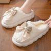 Women's Plush Thick-Soled Bow Slippers - Cozy Autumn/Winter Indoor Shoes