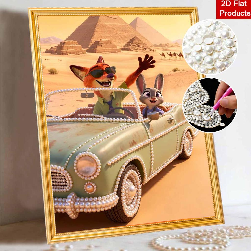Disney Pearl Painting Zootopia Nick and Judy Handmade DIY Pearl Gem Painting Pictures Crafts Special Shape Home Wall Decoration