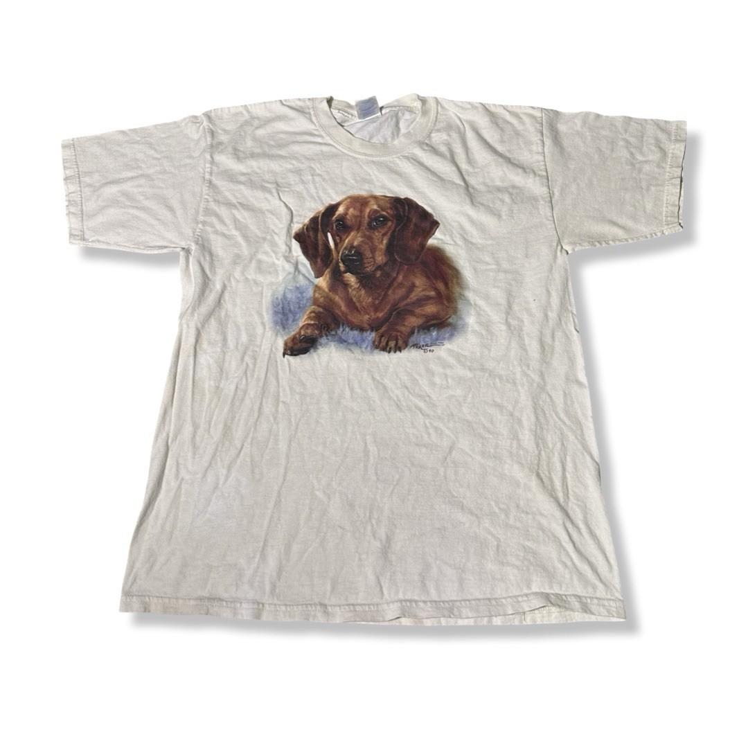 Vintage 90s Dachshund T  Linda Picken Hanes Size Large White Dog Unisex T-Shirt XXL