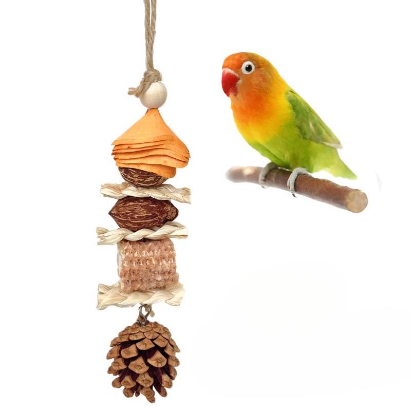Fun Parrot Toy, Black Phoenix, Peony Bird, Destruction, Boredom, Gnawing String, Chewing Nut, Pinecone, Birdcage, Decorative Pendant