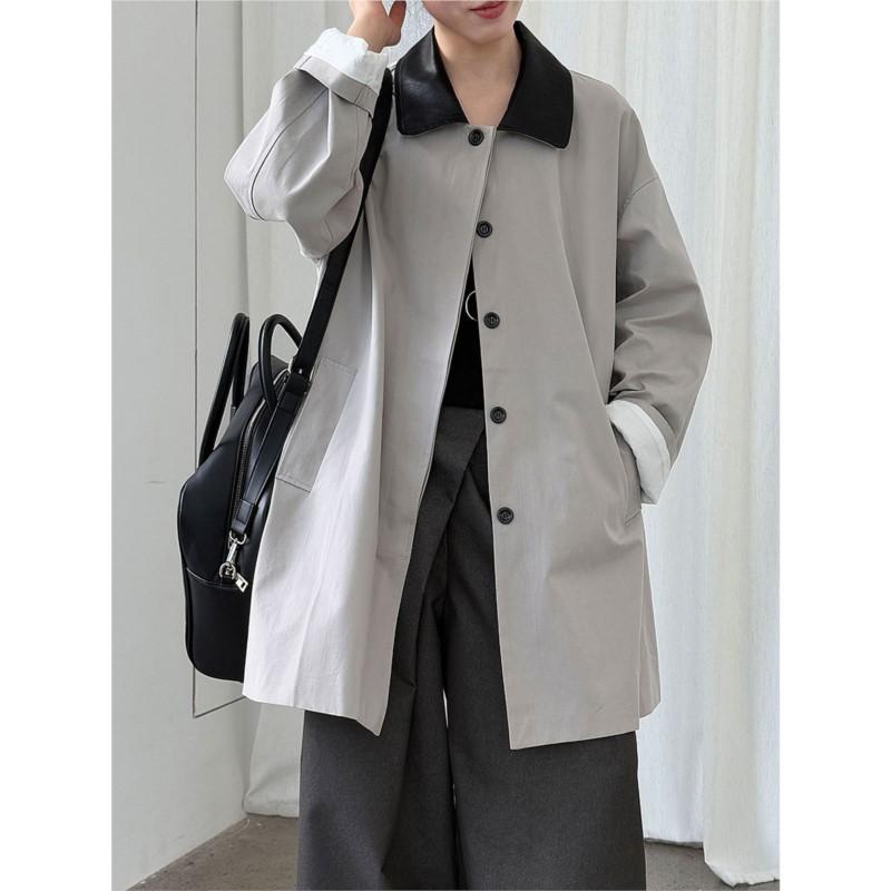 Johnature Korean Long Contrasting Retro Jacket Women Autumn Casual Loose Versatile Fashion Trench Coats