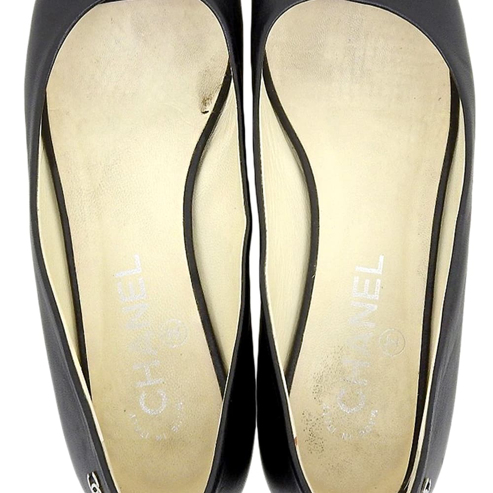 CHANEL CC Logos Chain Design Open-Toe Leather Pumps, Women's, Black x Silver, Size 36C, 14P, G29800 shoes 36C Black / SilverUsed