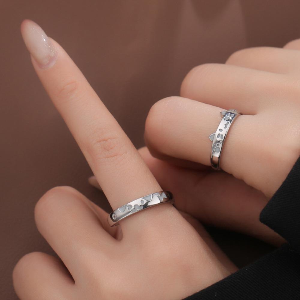 Kitty Luminous Couple Rings Glow In Dark Valentine's Day Gift Unique Cat Dog Opening Ring  Couple