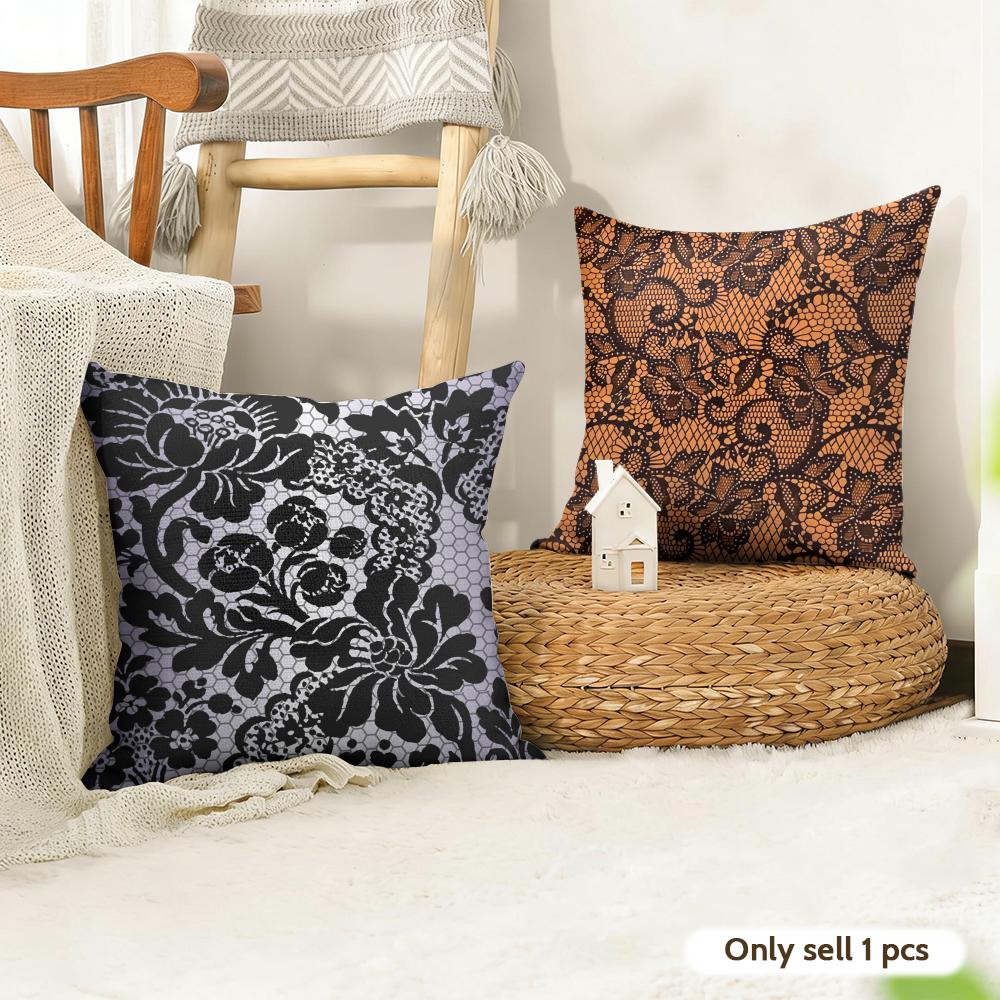 Lace Flower Cushion Cover Natural Linen Organic Fabric DoubleSided Printing Couch Pillow Covers Home Decor
