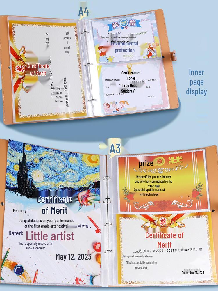 Children's Honor Certificate and Photo Album Organizer - A3/A5 for Elementary and Kindergarten Students