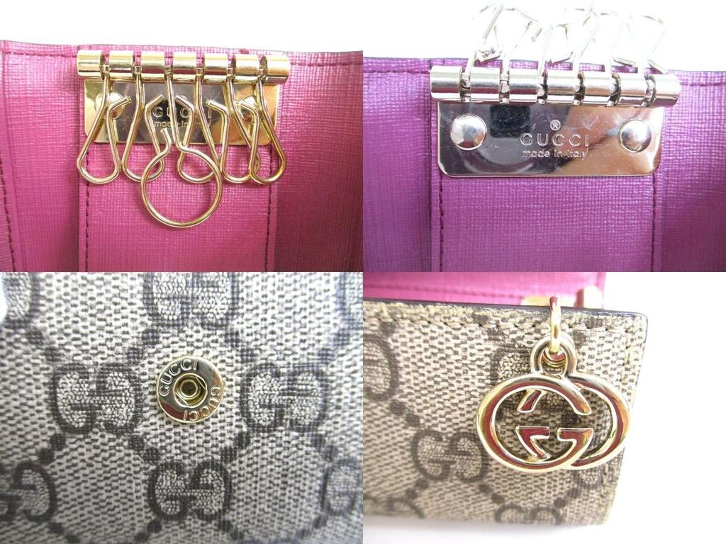 Authentic GUCCI GG Coating Canvas Wine Red Leather 6 Pics Key Chain #a902  Refurbished