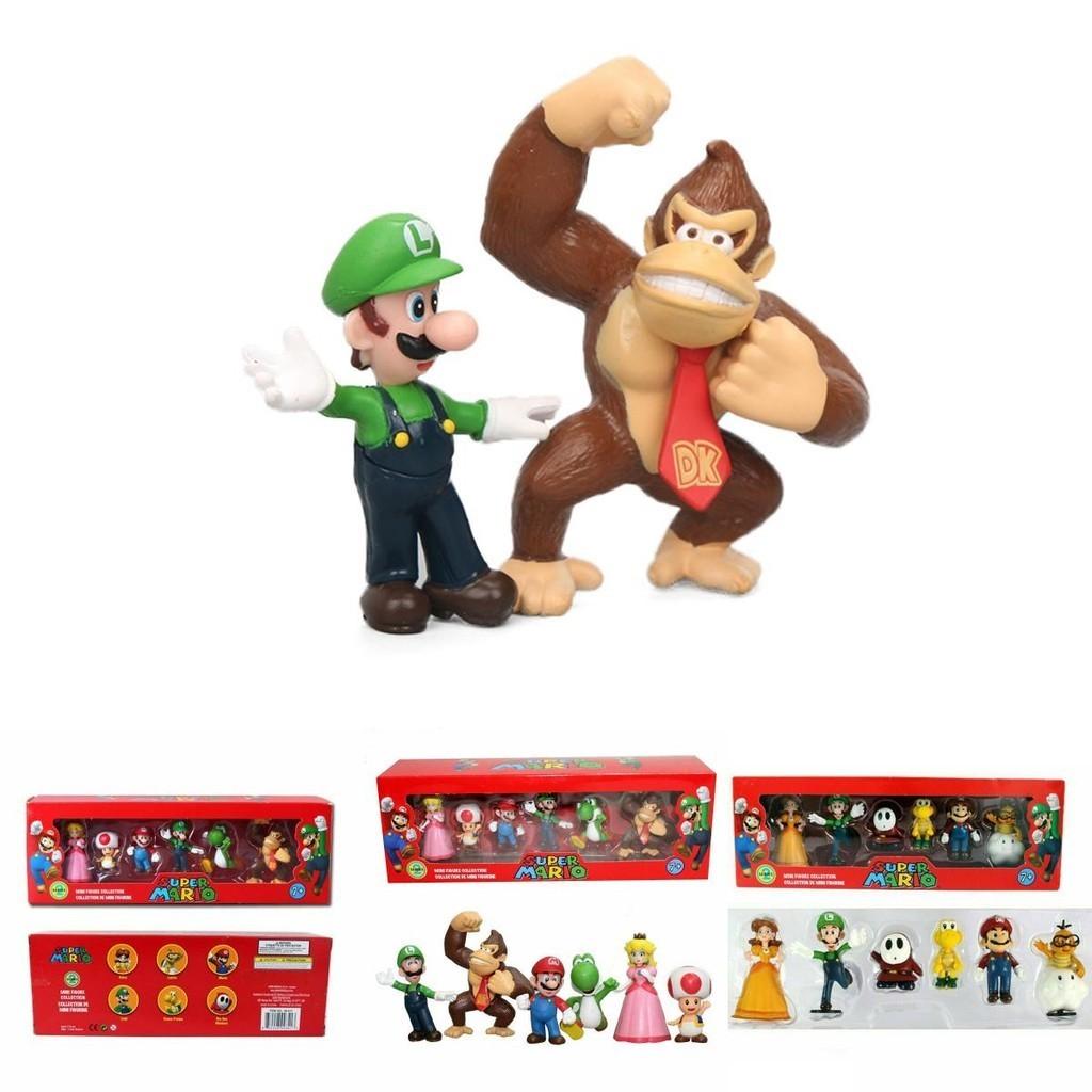 Six Piece Super Mario Bros Action Figure Toys Set Featuring Luigi Yoshi And Mushroom Collectibles For Kids