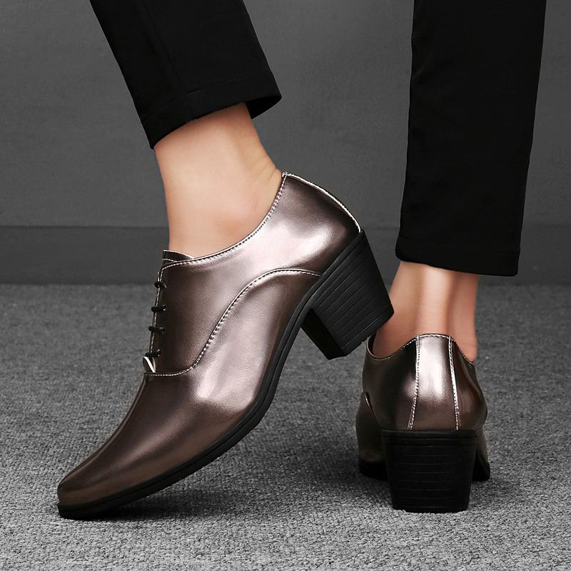 Classic Fashion Golden Men's Dress Shoes Big Size 46 Height-increasing High-heel Shoes Men Ponited Toe Luxury Man Wedding Shoes
