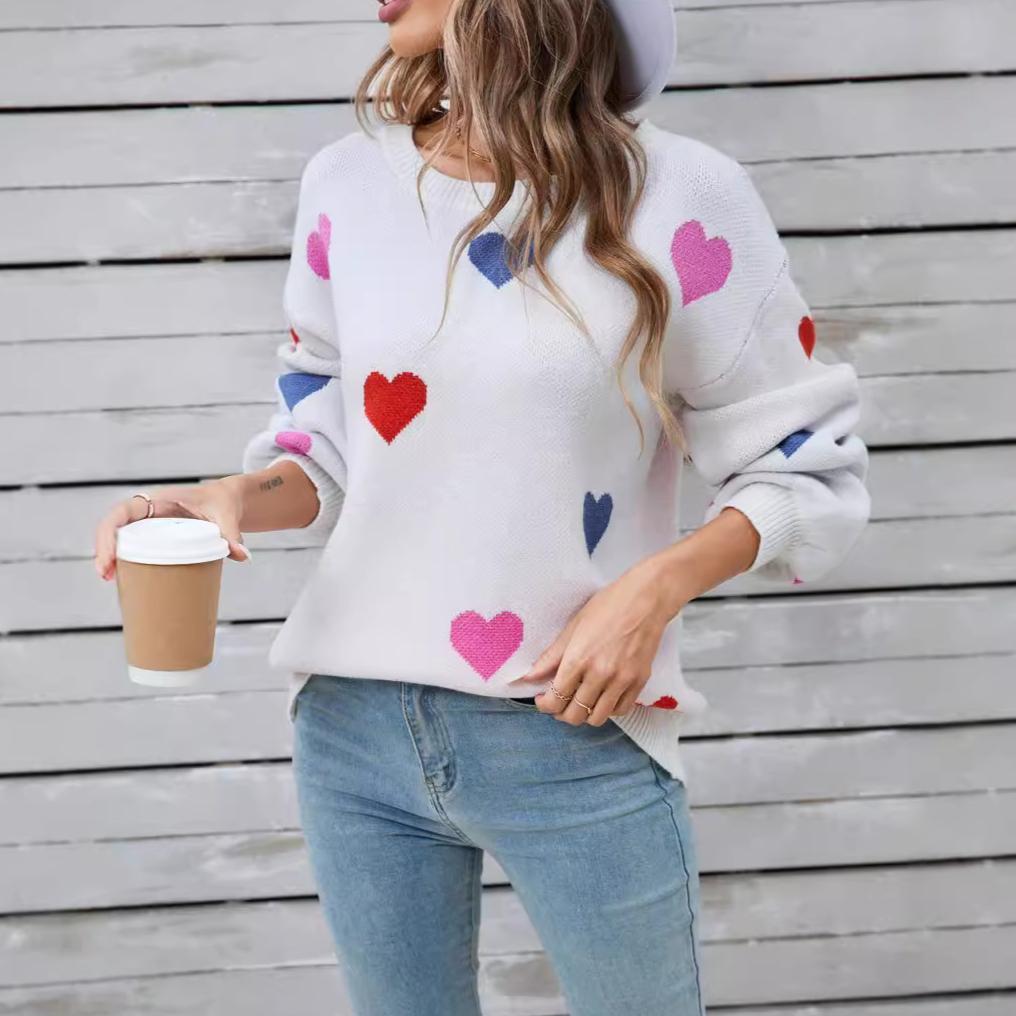Зимний женский свитер больших размеров Love Valentine s Day Crewneck Pullover Heart Sweater S белый 3990₽