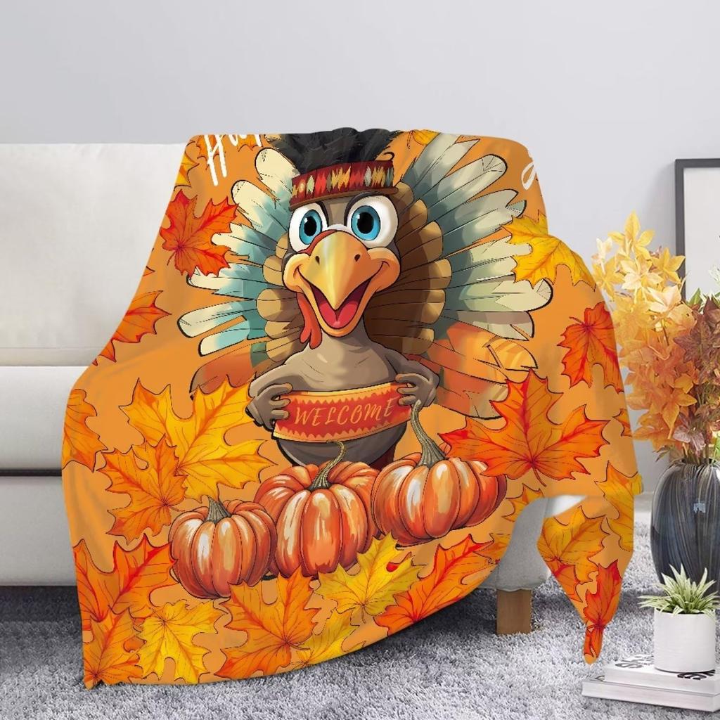 Harvest Autumn Throw Blanket Pumpkin Farmhouse Fallen Leaves Blanket Cozy Soft Lightweight Flannel Plush Blankets for Bed Couch