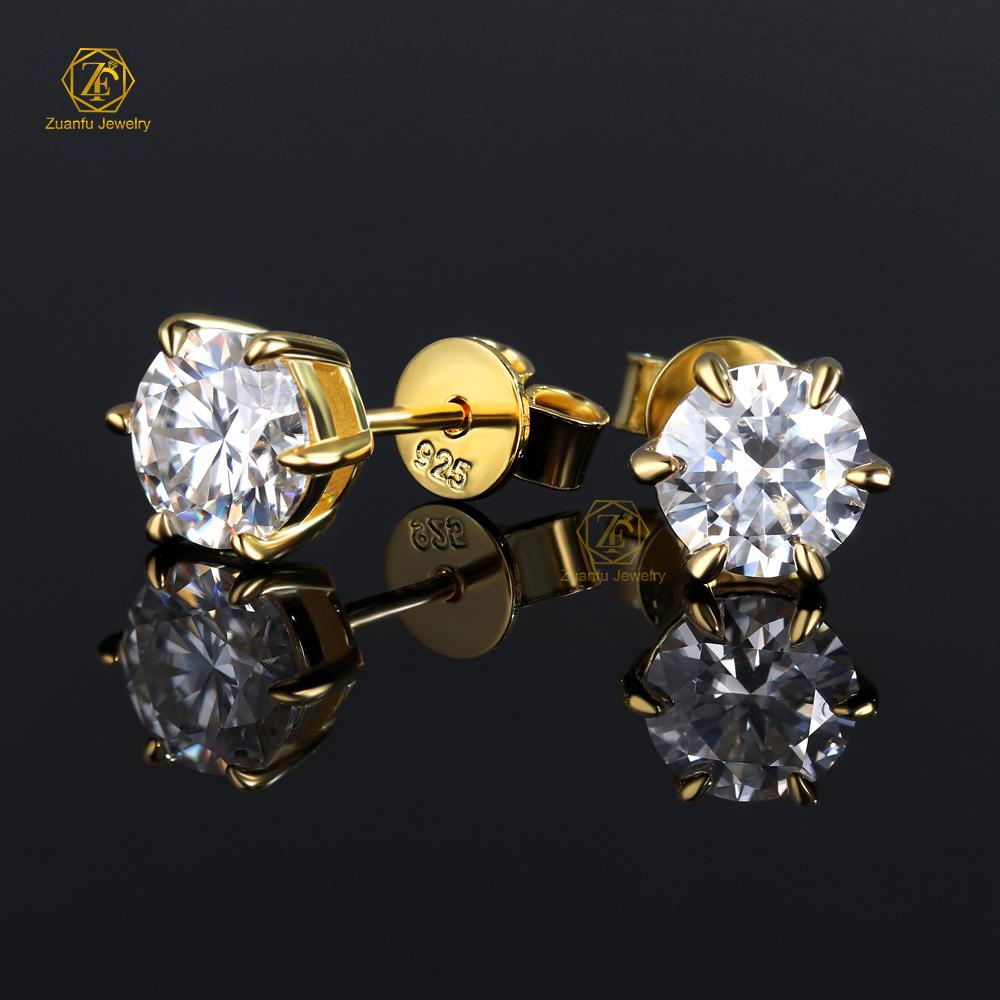 Luxury 925 Silver Jewelry Classic 18K Gold Plated 925 Sterling Silver VVS Moissanite Diamond Women Stud Earrings