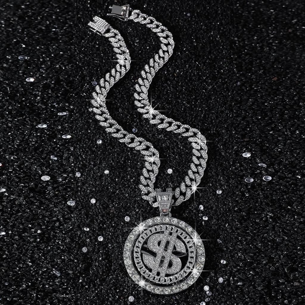 Cross-Border Alloy Cuban Dollar Spin Pendant Necklace - Exaggerated & Stylish Men's Jewelry