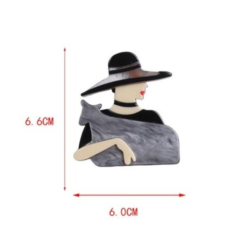 Acrylic Lady with Hat Brooch Cartoon Coat Badge Cute Women Portrait Pin  Clothing Accessories