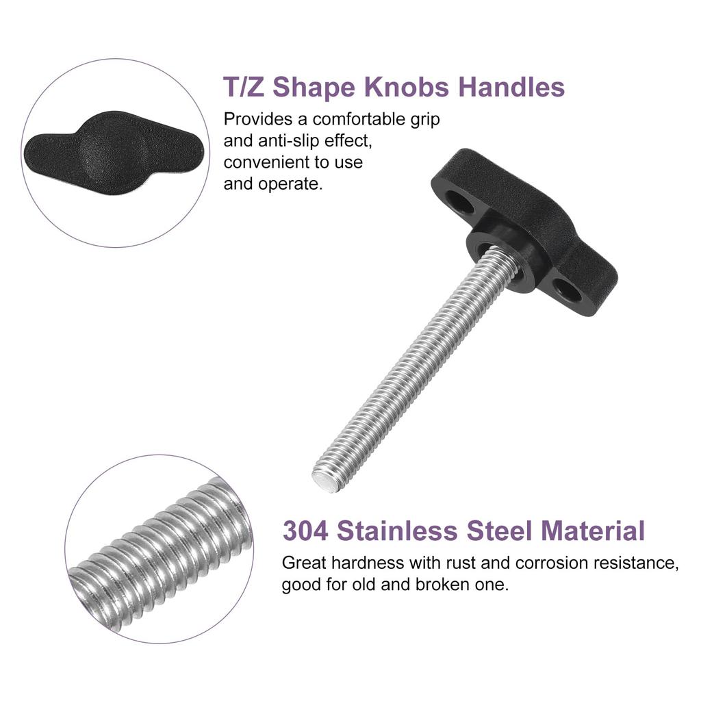 uxcell 6pcs Tee Wing Knob Thumb Screw M5x40mm Clamping Screw Knob Female Thread 304