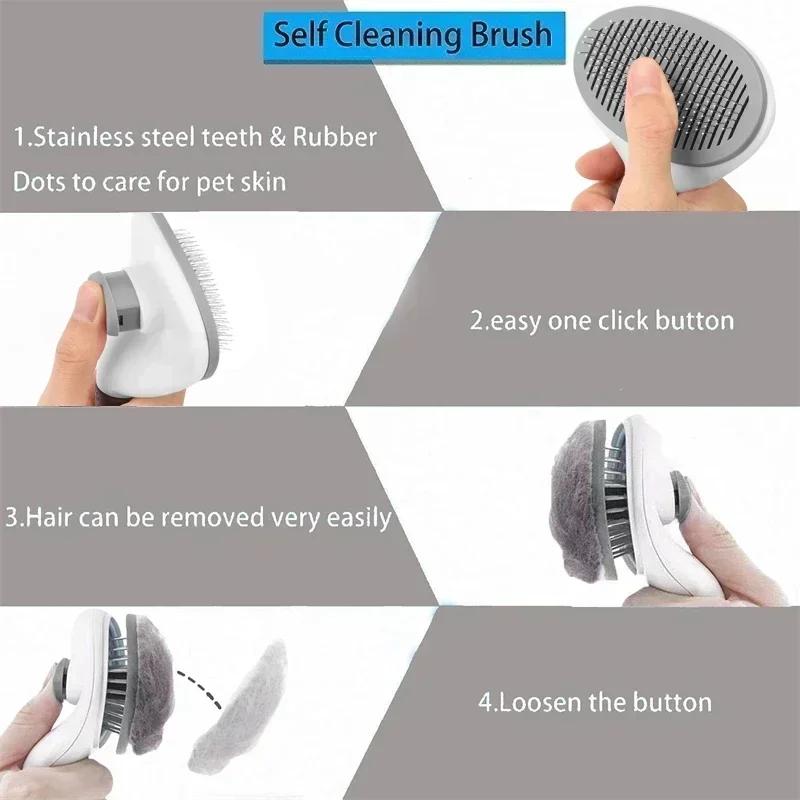 Self Cleaning Pet Slicker Brush One Click Deshedding For Cats Dogs Remove Loose Hair Grooming Massage Comb Safe Gentle Efficient