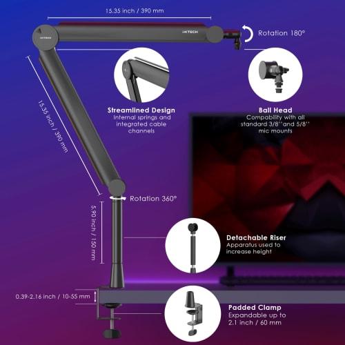 IXTECH Premium Microphone Boom Arm with Desk Mount, 360 Rotation, Fully Adjustable, for Podcasts, Video, Gaming, Radio, Studio, and Recording, Durabl