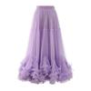 Mesh Yarn Midi Skirt High Elastic Waist Ruffles Trim A-line Skirt