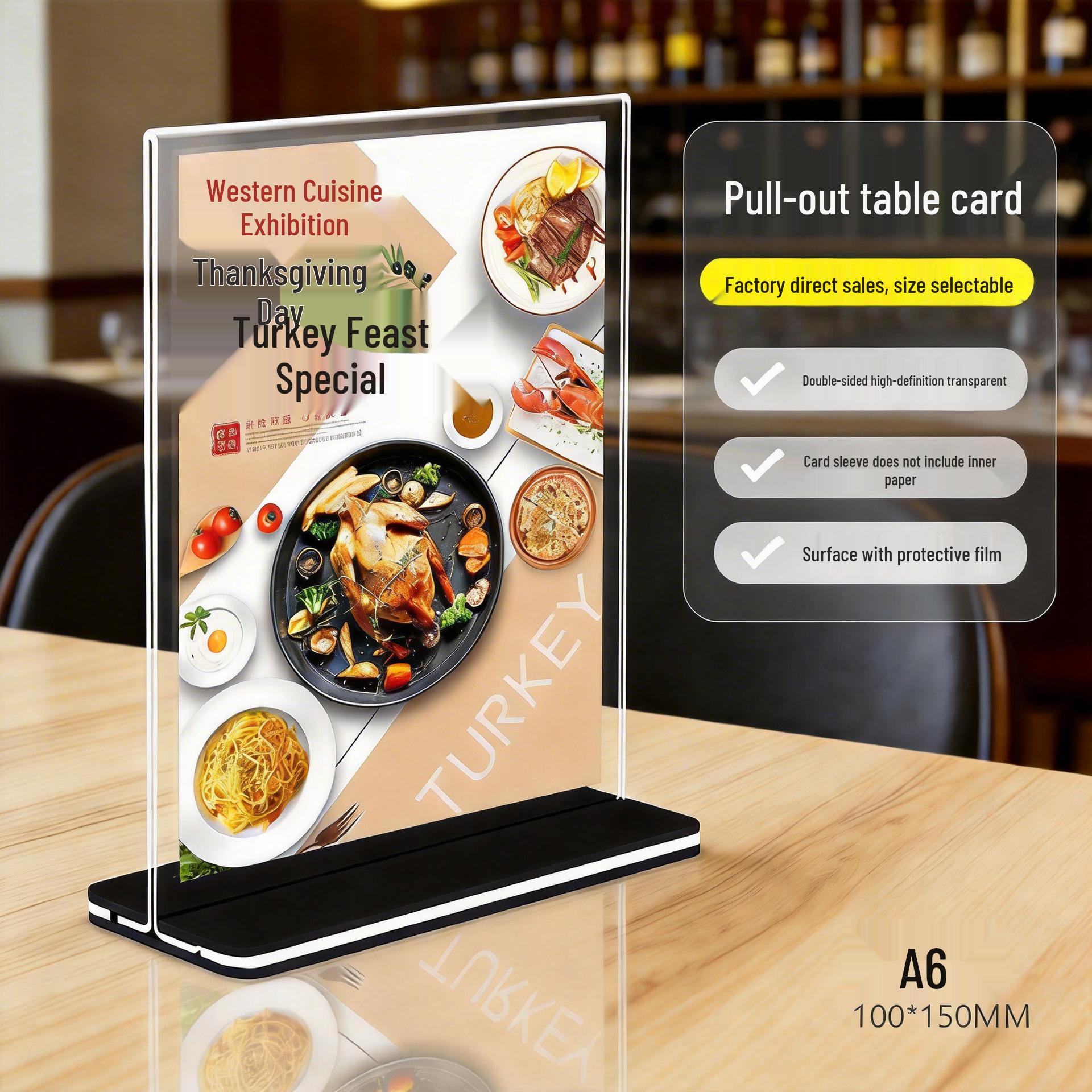 

Acrylic A6 Double-sided Table Card Stand for Menus & Ads Vertical A6 10*15cm Black Pull-out