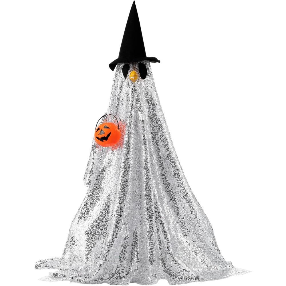 Glowing Ghost Goose Costume Halloween Porch Decoration, Hanging Spirit Yard Ornament for Spooky Party Outdoor Festival Dress-Up