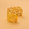 CARLIDANA High End Exaggerated Big Flower Hollow Out Leaf Open Wide Bangle Stainless Steel Non Tarnish Cuff Bracelet Women