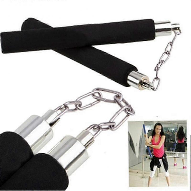 Blue Durable Metal Chain Martial Sponge Nunchaku Show Sticks--Red