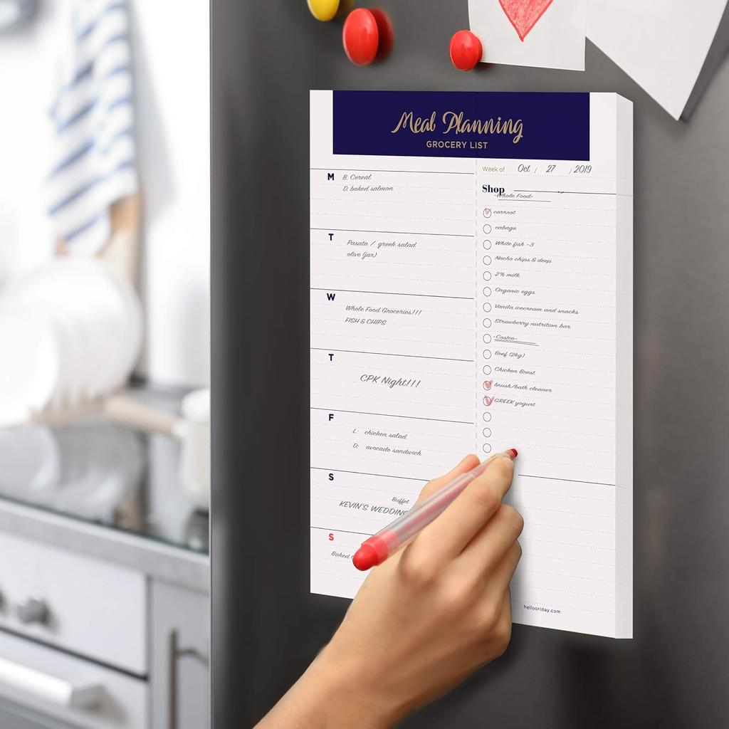 Oriday Weekly Magnetic Meal Planner Notepad with Tear Off Perforated Grocery Shopping List Menu List for Your Fridge - 52 Sheets (Navy Blue 6" x 9"
